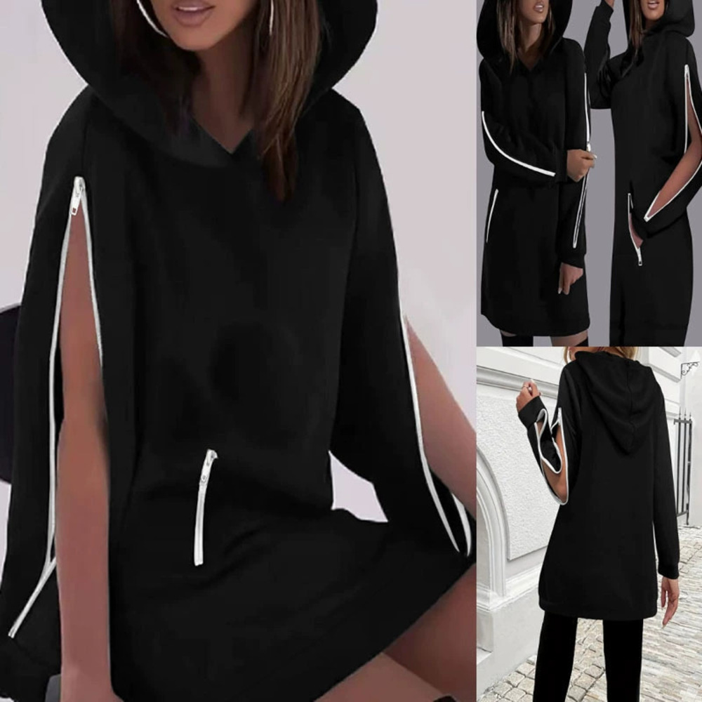 Forever 21 Autumn Winter Hooded Zipper Decor Jacket Trendy Cutout Zip Cuff Top
